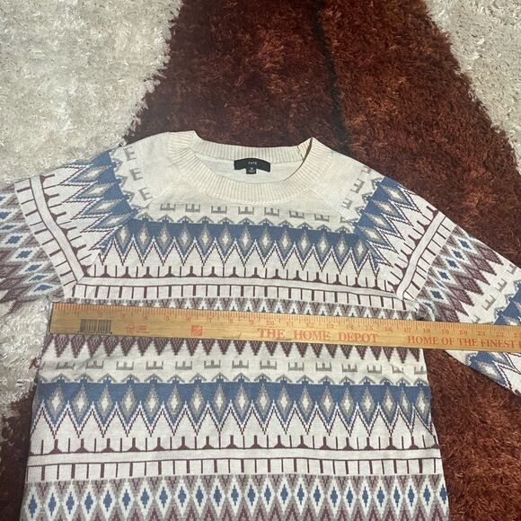 Geometric Patterned Sweater - Cream and Blue - Picture 3 of 6